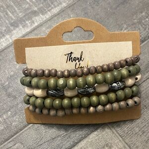 Stacked Olive Green and Taupe Beaded Bracelet Set